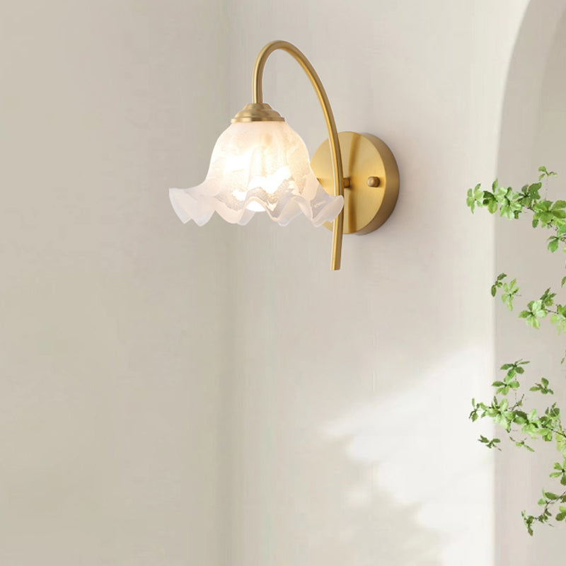 Post Modern Barn Light Brass & Glass 1 - Light Wall Sconce in Gold & White