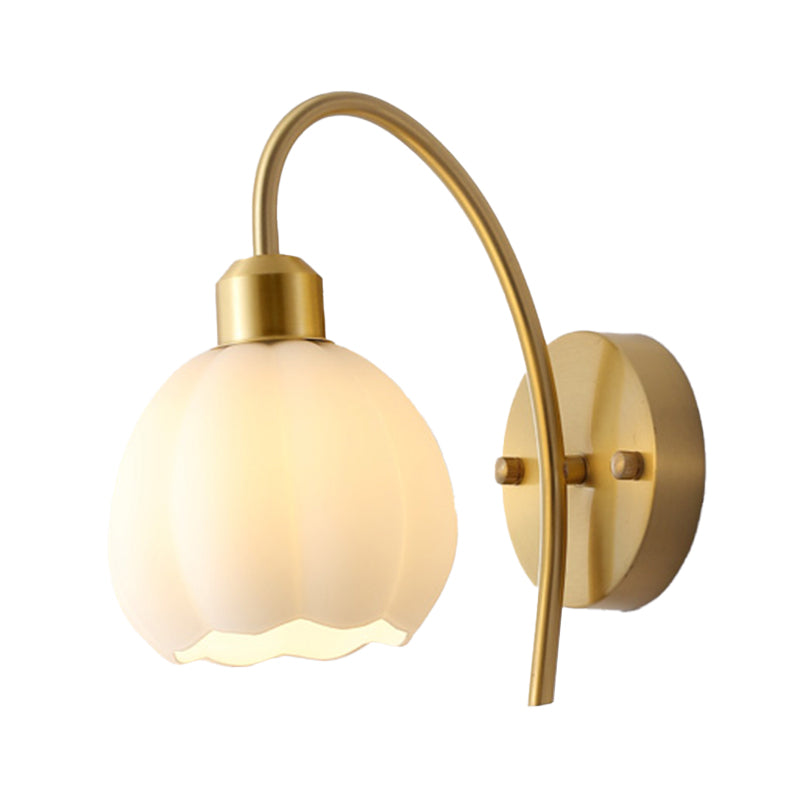Post Modern Barn Light Brass & Glass 1 - Light Wall Sconce in Gold & White