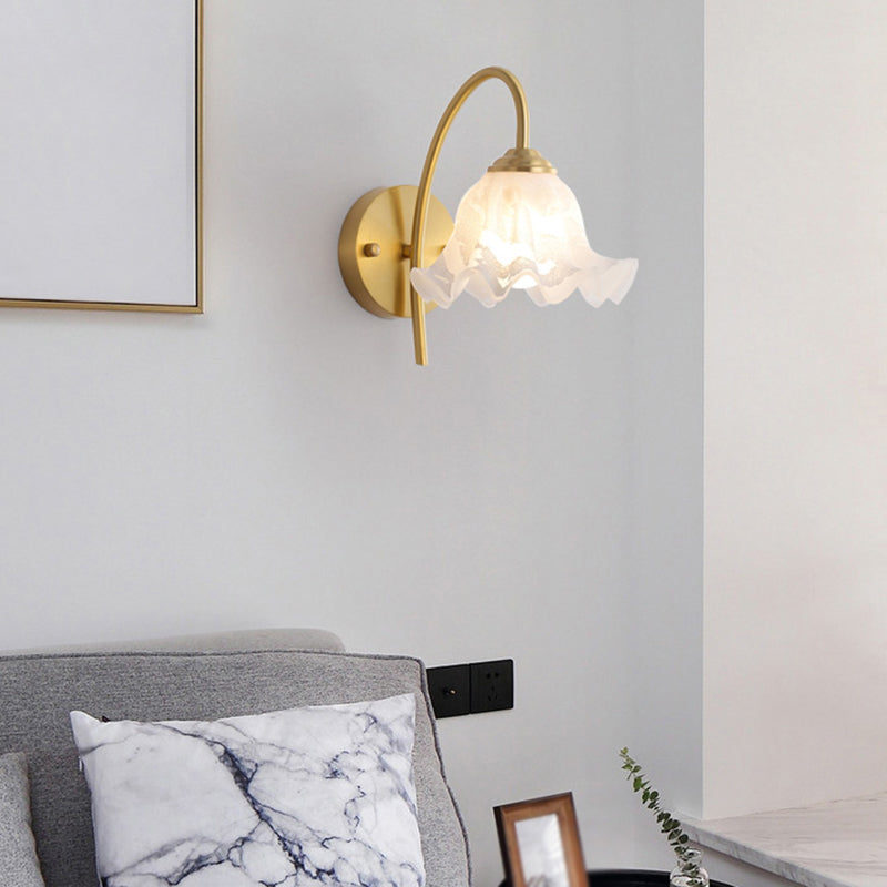Post Modern Barn Light Brass & Glass 1 - Light Wall Sconce in Gold & White