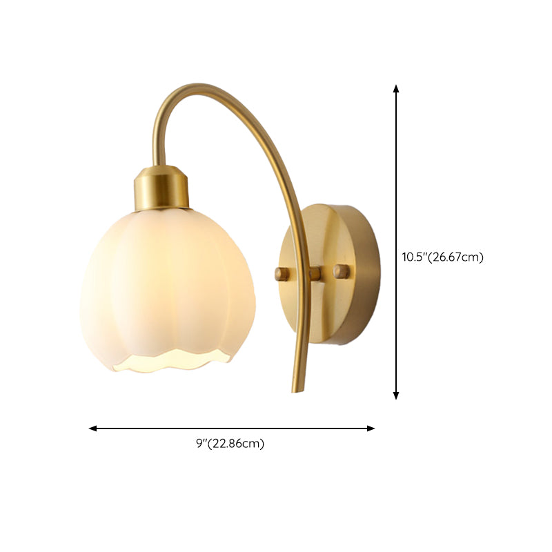 Post Modern Barn Light Brass & Glass 1 - Light Wall Sconce in Gold & White
