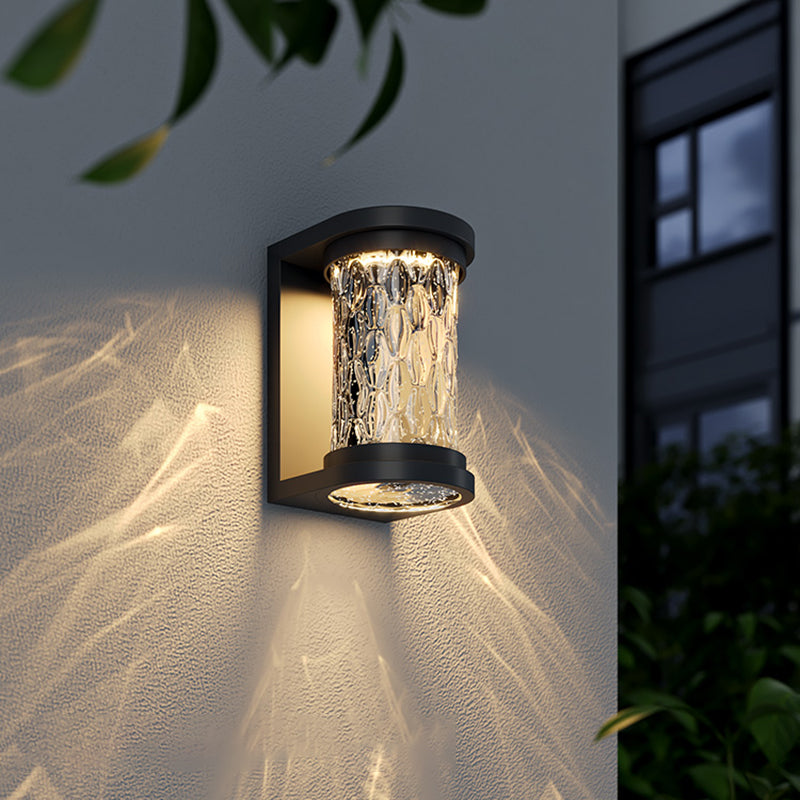 Simple Wall Sconce Cylinder Outdoor Wall Light Fixture with Glass