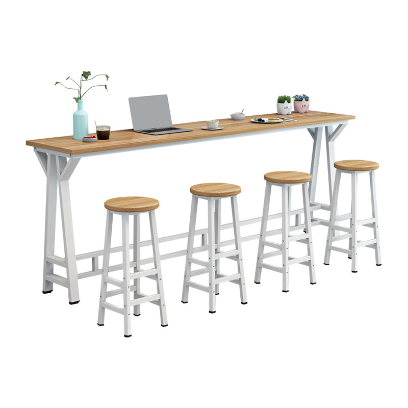 Modern Wood Rectangle Bar Table Metal Base for Milk Tea Shop