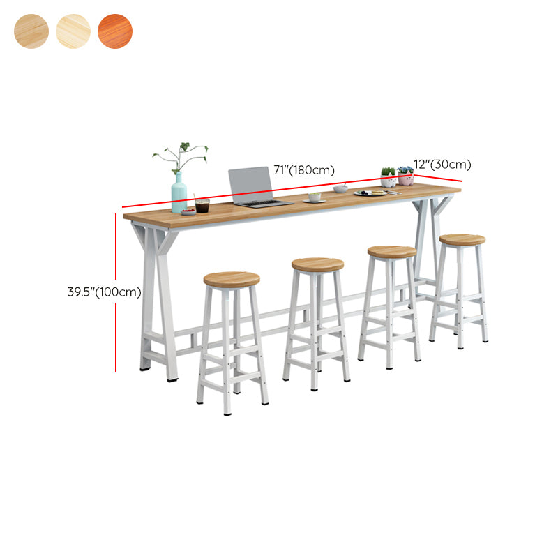 Modern Wood Rectangle Bar Table Metal Base for Milk Tea Shop