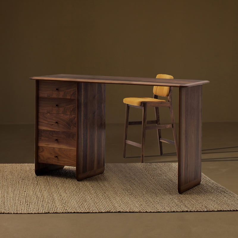 Modern Rectangle Wood Bar Table Wood Base with Lockers for Dining Room