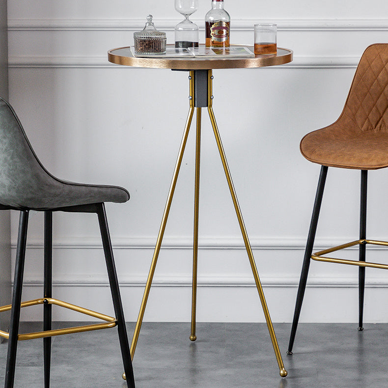 Modern Round Bar Table Artificial Wood Table Metal Base for Balcony