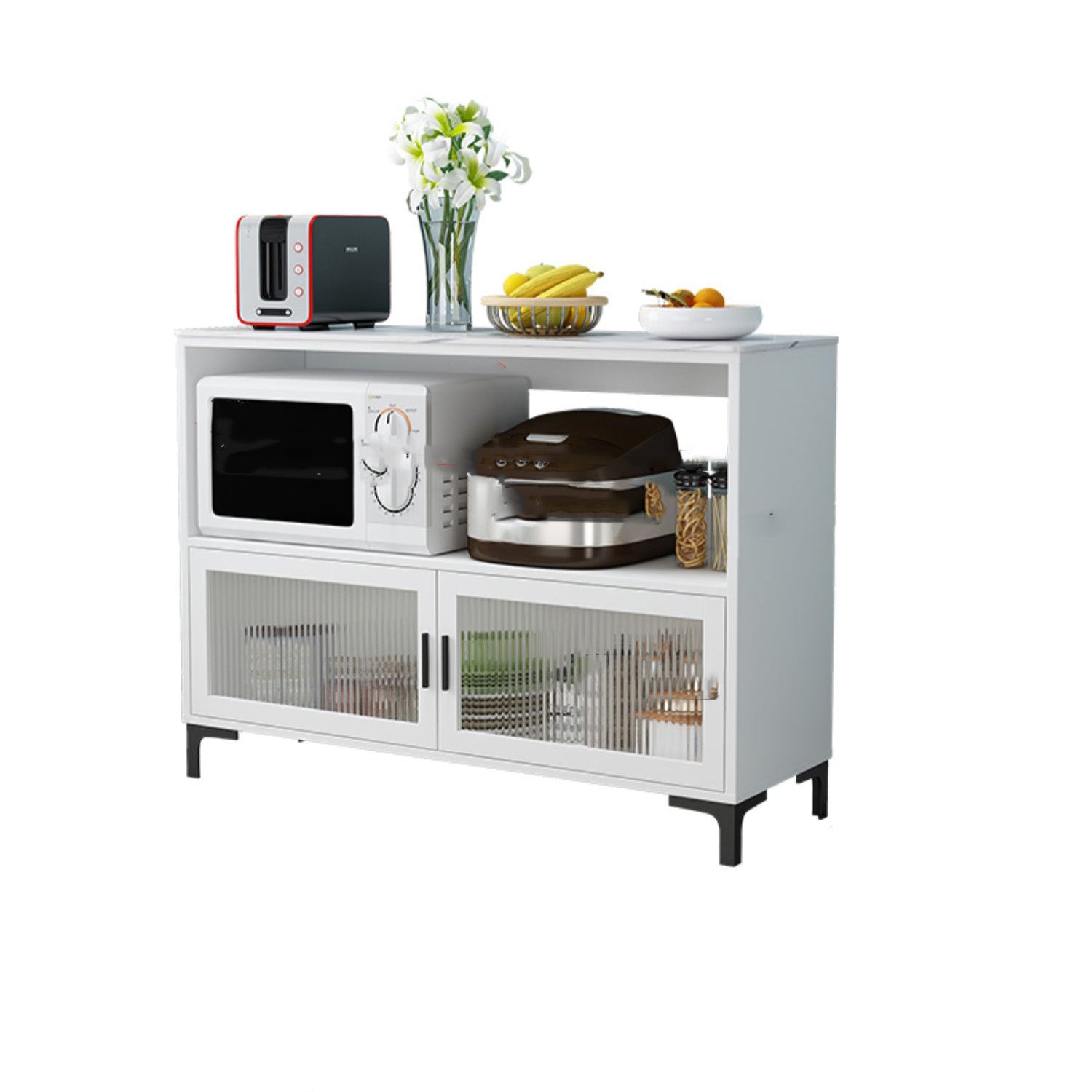 Dining Room Island Table Modern Marble Prep Table with Storage Cabinet