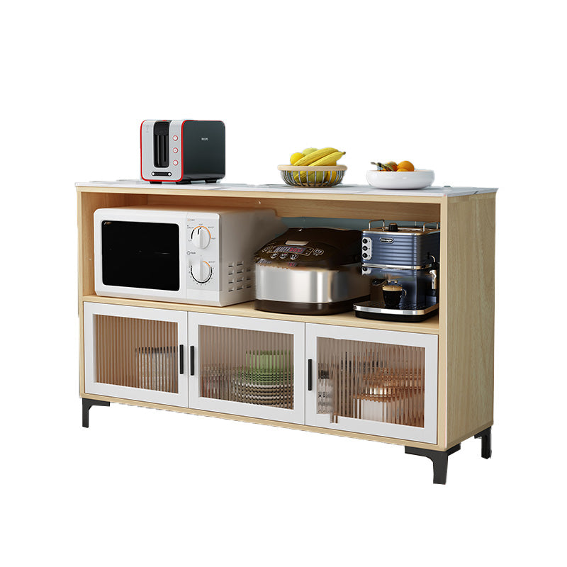 Dining Room Island Table Modern Marble Prep Table with Storage Cabinet