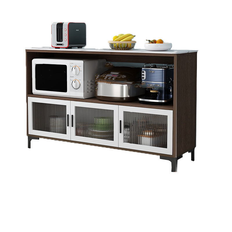 Dining Room Island Table Modern Marble Prep Table with Storage Cabinet
