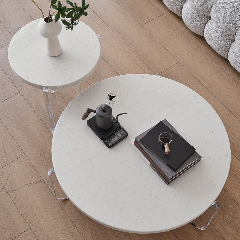 Round White Acrylic Coffee Table Contemporary 3 Legs Cocktail Table