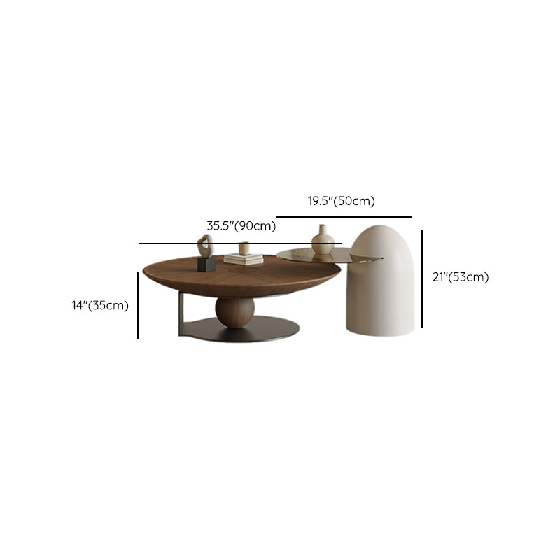 Modern Round Coffee Table Wooden Bunching Coffee Table Set for Living Room