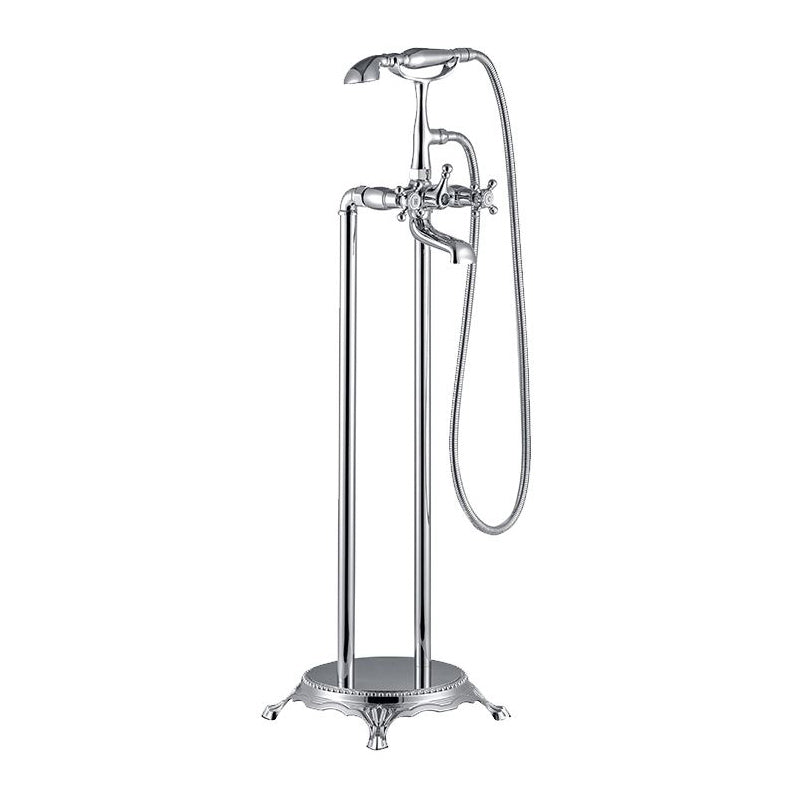 Modern Freestanding Tub Fillers Copper Floor Mounted with Handshower Bathtub Faucet