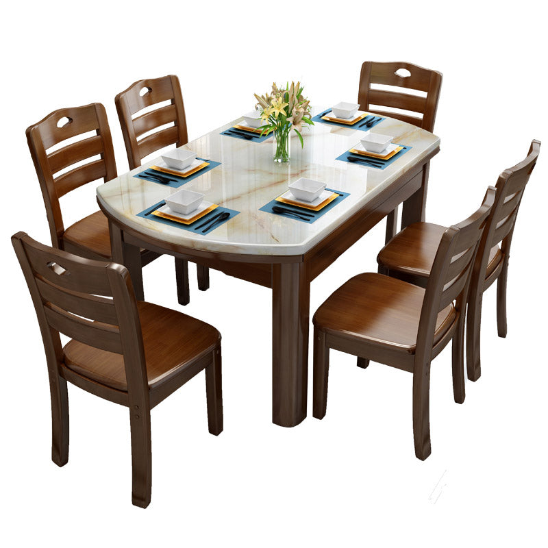 Modern Stone Round Dining Table Rubber Wood Legs for Dining Room