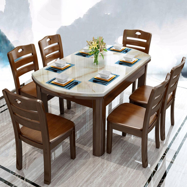 Modern Stone Round Dining Table Rubber Wood Legs for Dining Room
