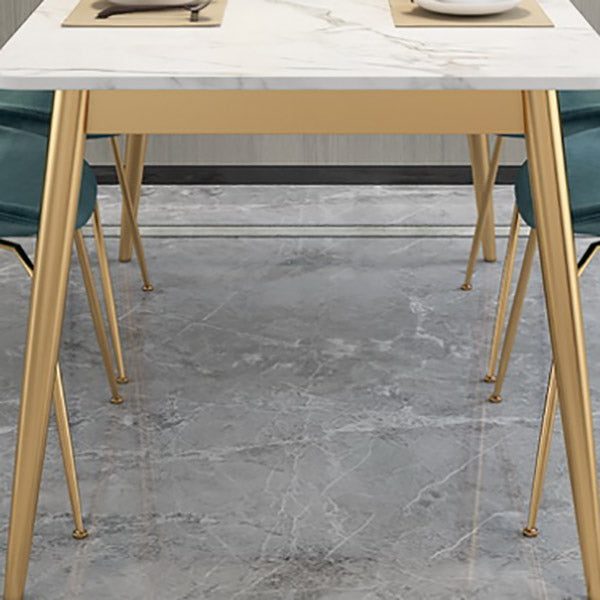 Glam Stone Rectangle Dining Table Metal Legs for Dining Room