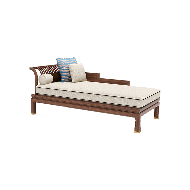 Farmhouse Wood Cushioned Chaise Lounge Ash and Walnut Left-Arm Floor Chair with Pillow