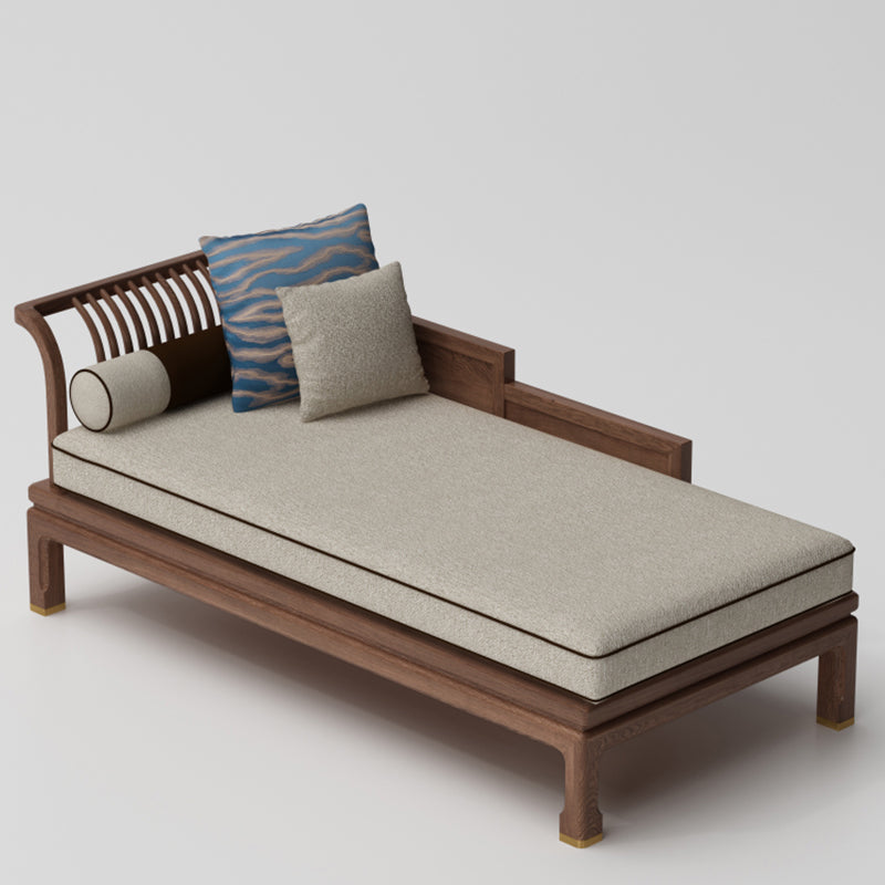 Farmhouse Wood Cushioned Chaise Lounge Ash and Walnut Left-Arm Floor Chair with Pillow