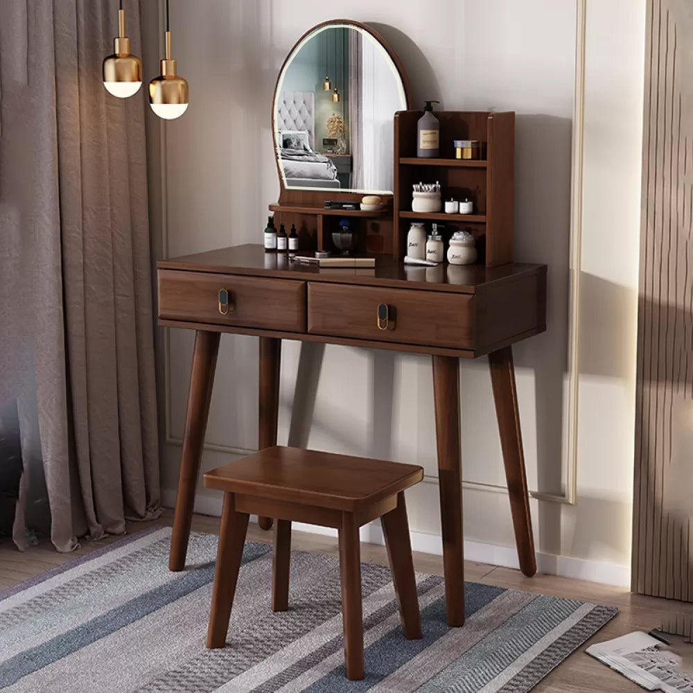 Modernist Solid Wood Make-up Vanity Home Vanity Desk with Mirror for Bedroom