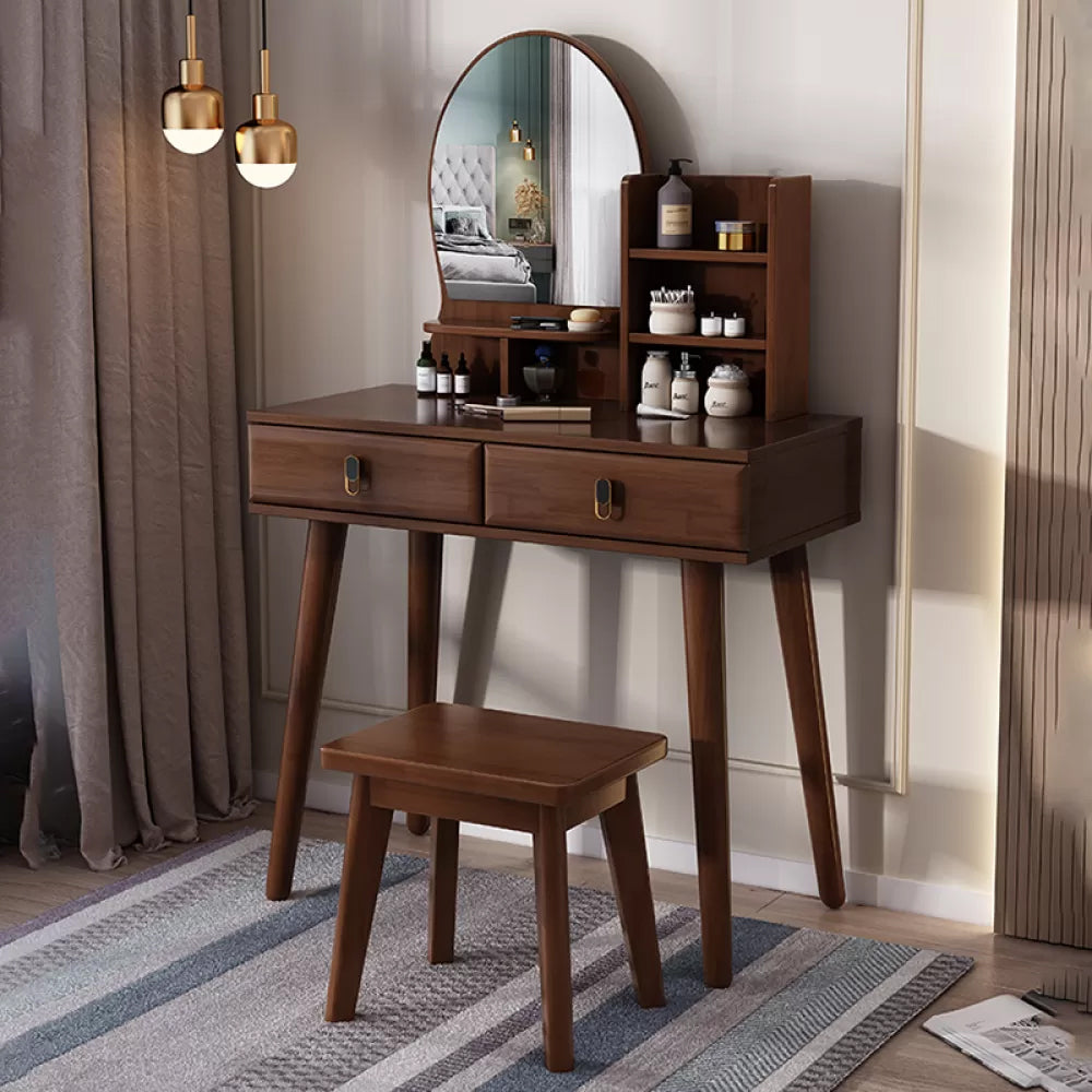 Modernist Solid Wood Make-up Vanity Home Vanity Desk with Mirror for Bedroom