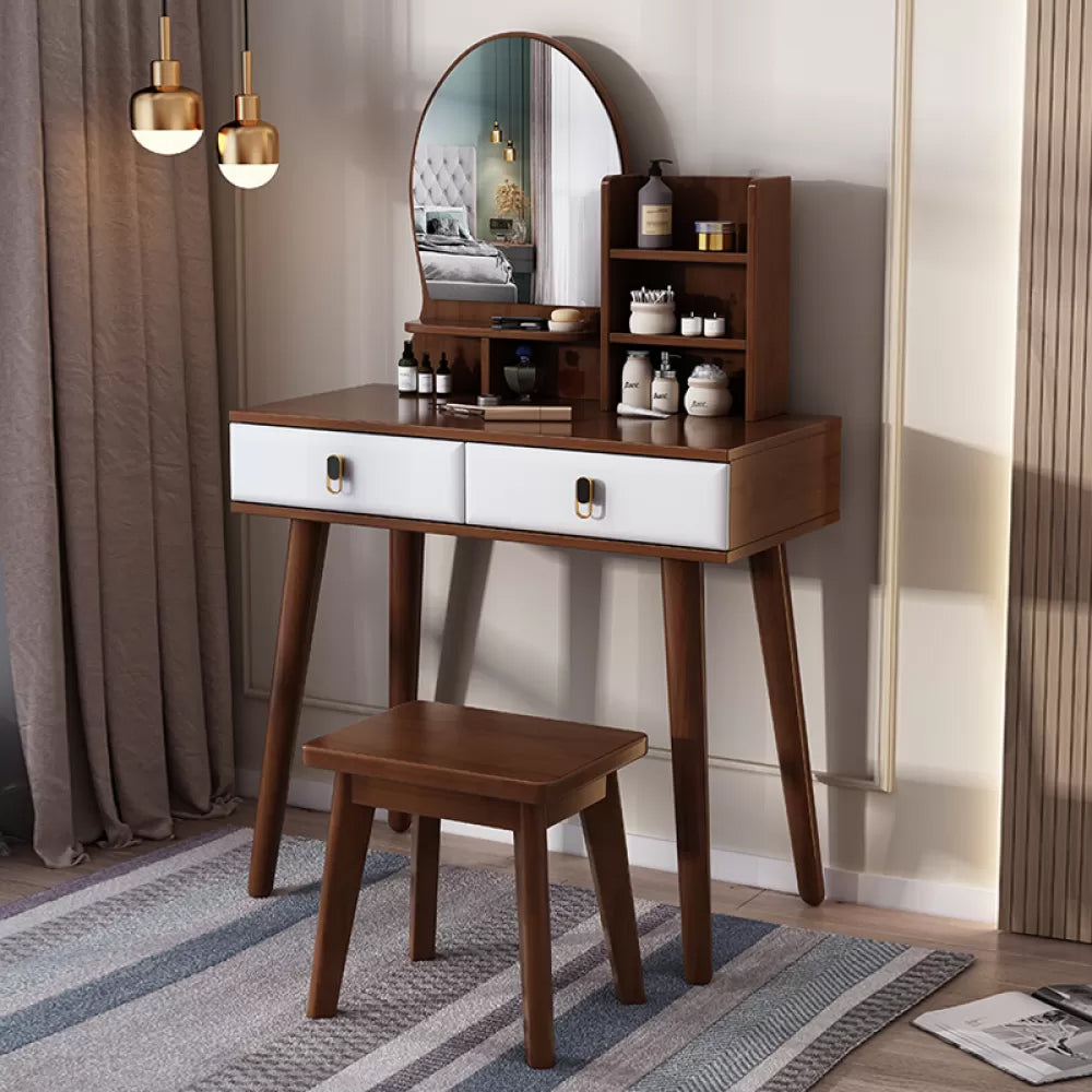 Modernist Solid Wood Make-up Vanity Home Vanity Desk with Mirror for Bedroom