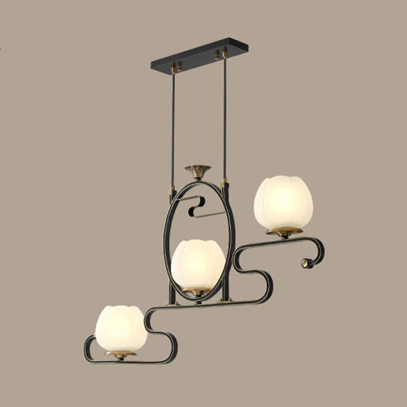 Flower Shape Glass Island Chandelier Modern Multi Lights Island Ceiling Light in Black