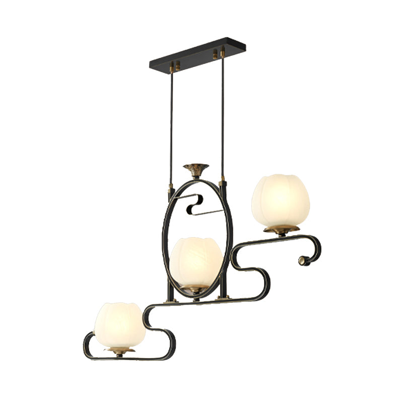 Flower Shape Glass Island Chandelier Modern Multi Lights Island Ceiling Light in Black