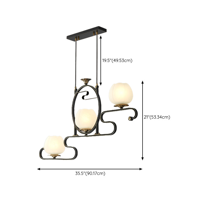 Flower Shape Glass Island Chandelier Modern Multi Lights Island Ceiling Light in Black