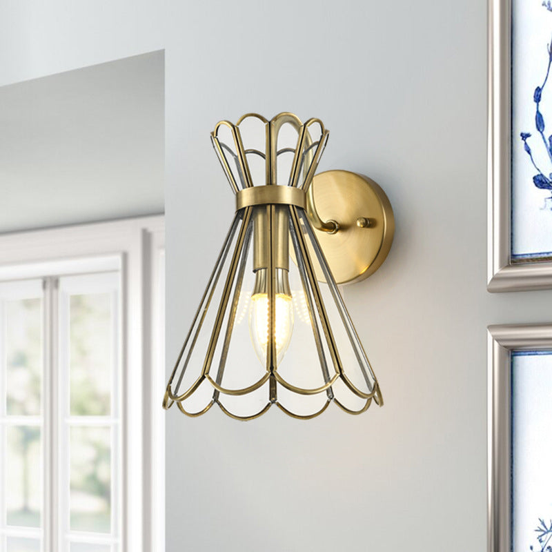 Glass Cone Shape Wall Lighting Modern Style 1 Light Wall Light Sconce in Gold