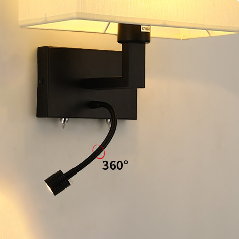 Metal Wall Sconce Rectangle Shape Modern Wall Light with Fabric Shade for Study