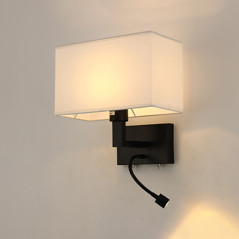 Metal Wall Sconce Rectangle Shape Modern Wall Light with Fabric Shade for Study