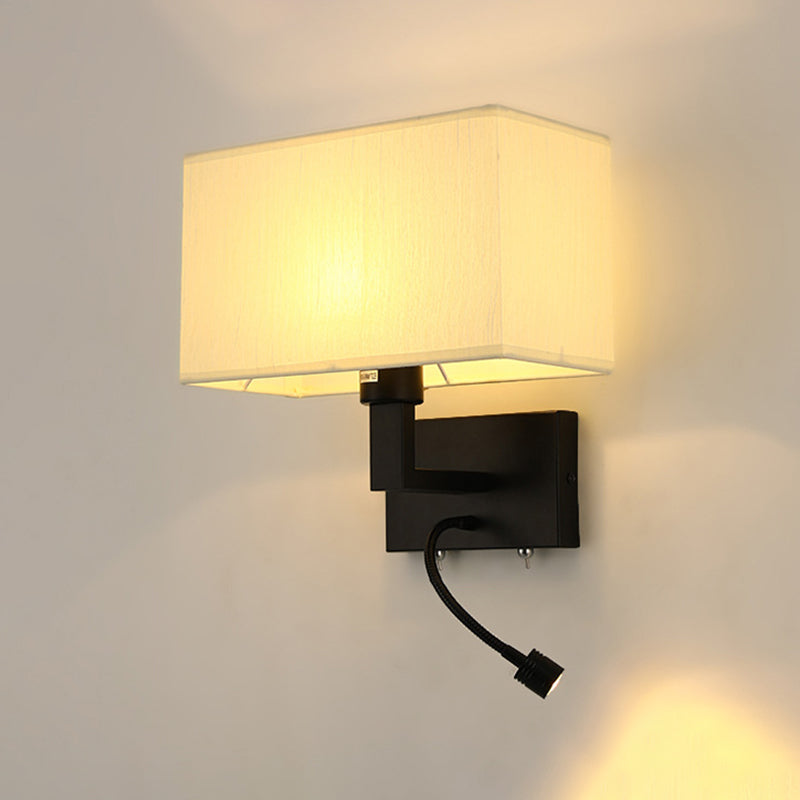 Metal Wall Sconce Rectangle Shape Modern Wall Light with Fabric Shade for Study