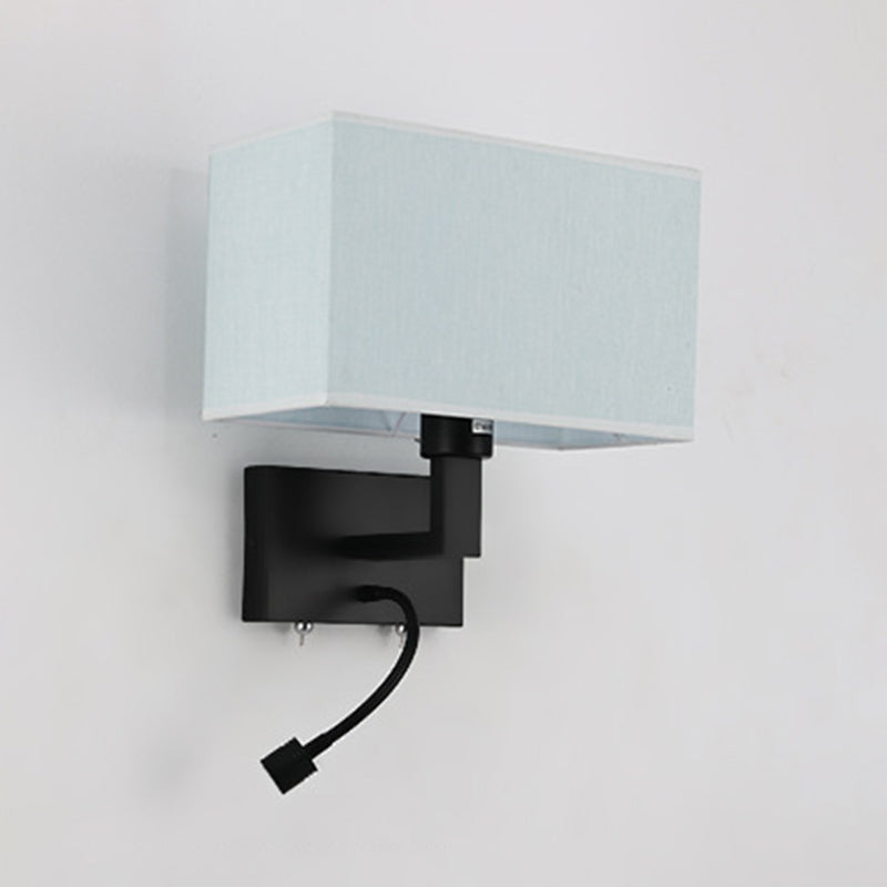 Metal Wall Sconce Rectangle Shape Modern Wall Light with Fabric Shade for Study