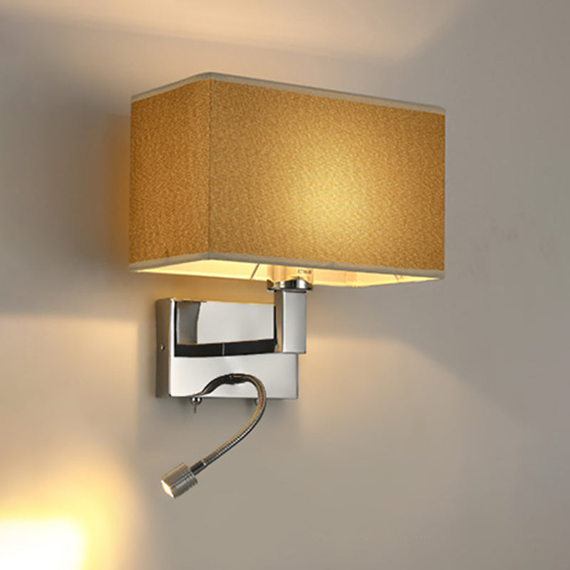 Metal Wall Sconce Modern Rectangle Shape Wall Light with Fabric Shade for Study