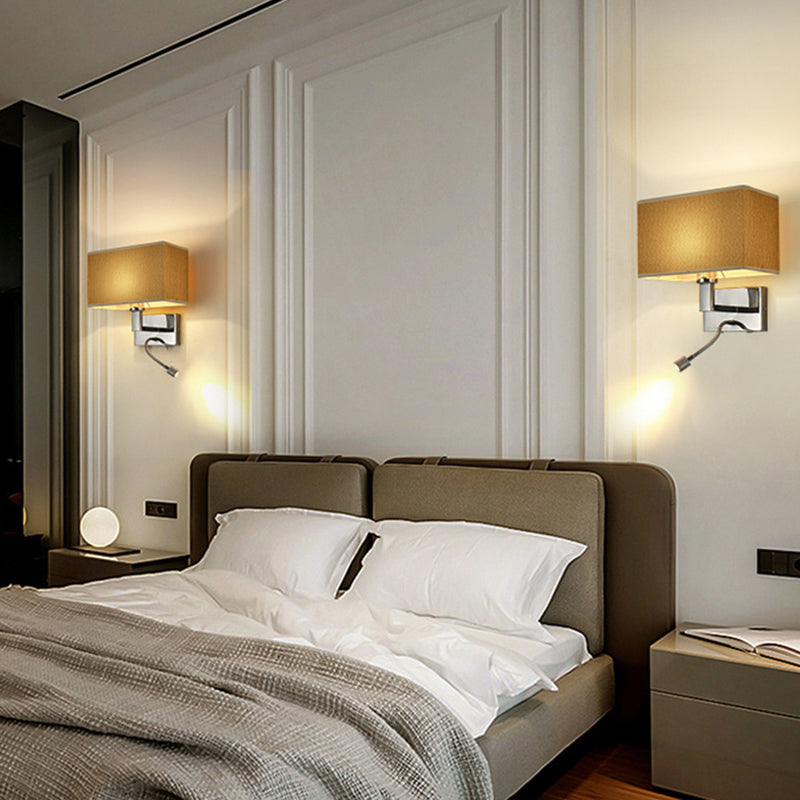 Metal Wall Sconce Modern Rectangle Shape Wall Light with Fabric Shade for Study