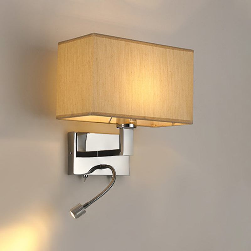 Metal Wall Sconce Modern Rectangle Shape Wall Light with Fabric Shade for Study