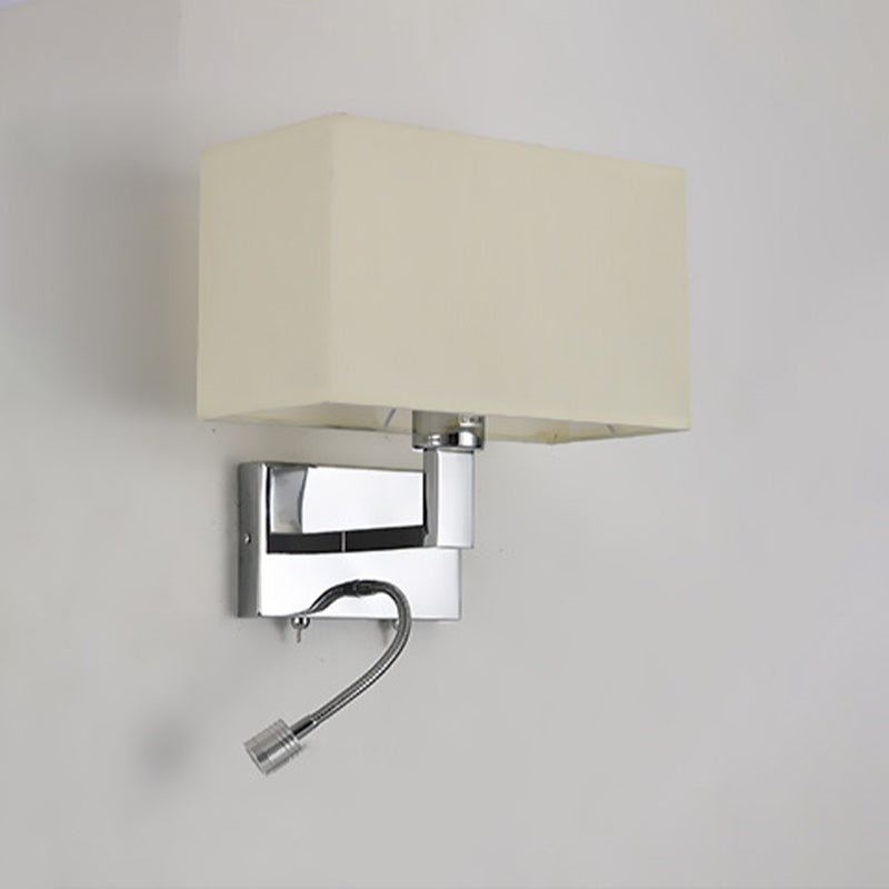 Metal Wall Sconce Modern Rectangle Shape Wall Light with Fabric Shade for Study