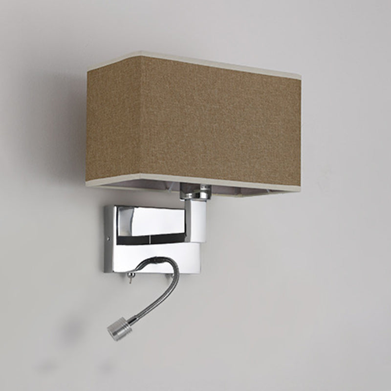 Metal Wall Sconce Modern Rectangle Shape Wall Light with Fabric Shade for Study