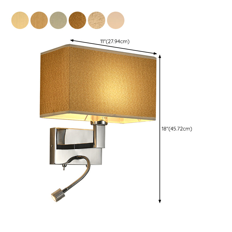 Metal Wall Sconce Modern Rectangle Shape Wall Light with Fabric Shade for Study