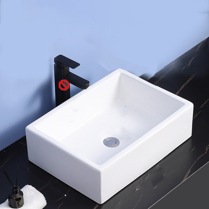 Modern Bathroom Sink Ceramic Rectangular White with Single Faucet Hole Vessel Sink
