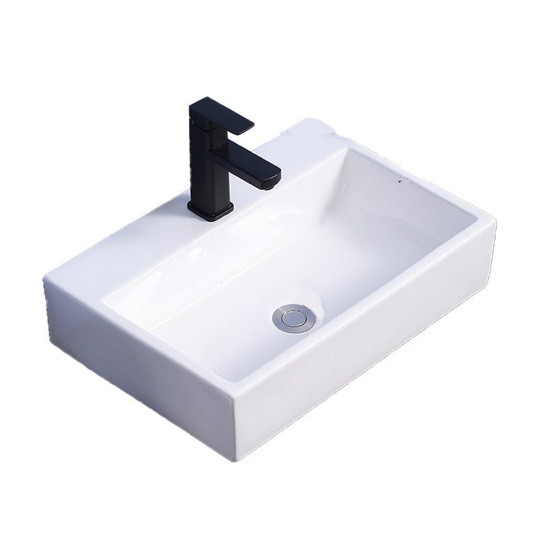 Modern Bathroom Sink Ceramic Rectangular White with Single Faucet Hole Vessel Sink