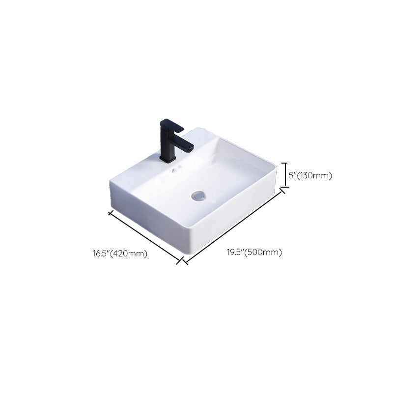 Modern Bathroom Sink Ceramic Rectangular White with Single Faucet Hole Vessel Sink