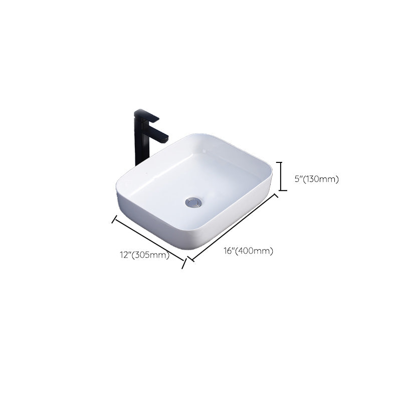 Modern Bathroom Sink Ceramic Rectangular White with Single Faucet Hole Vessel Sink