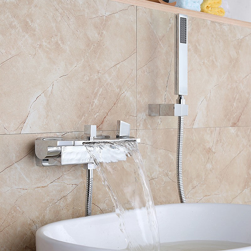 Modern Tub Faucet Trim Copper with Handheld Shower Wall Mount Bath Filler