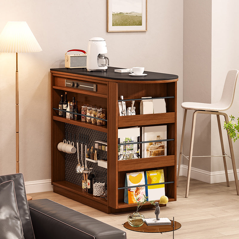 Modern Stone Bar Table Pine Wood Base with Lockers for Living Room