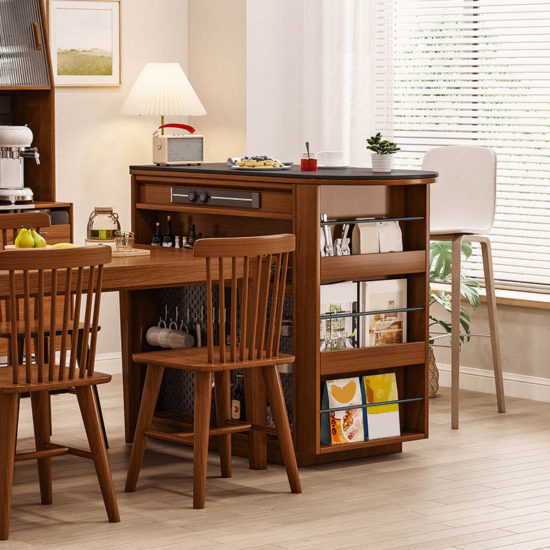 Modern Stone Bar Table Pine Wood Base with Lockers for Living Room