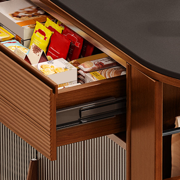 Modern Stone Bar Table Pine Wood Base with Lockers for Living Room