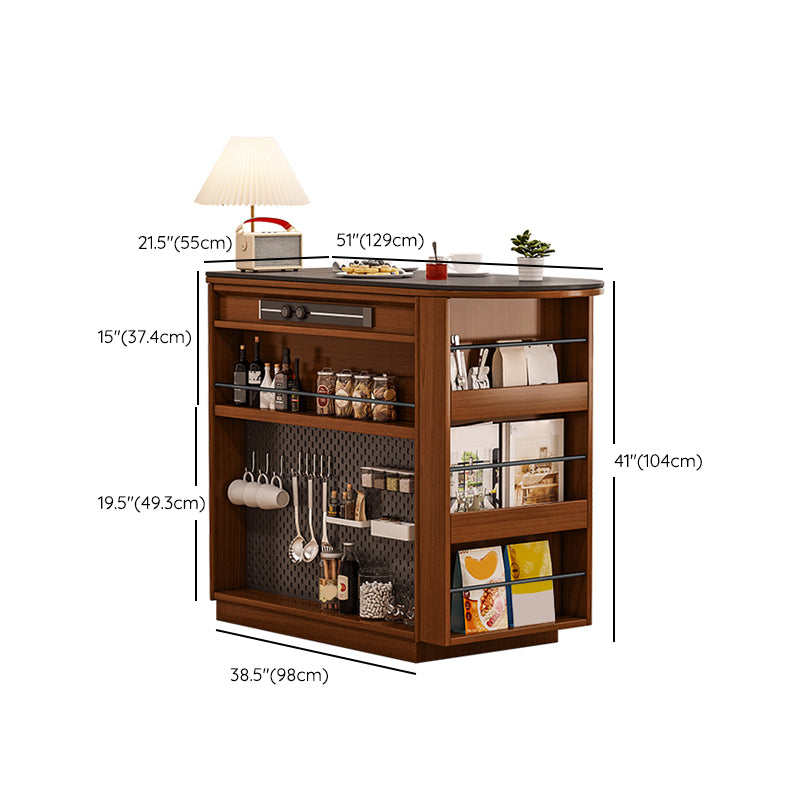 Modern Stone Bar Table Pine Wood Base with Lockers for Living Room