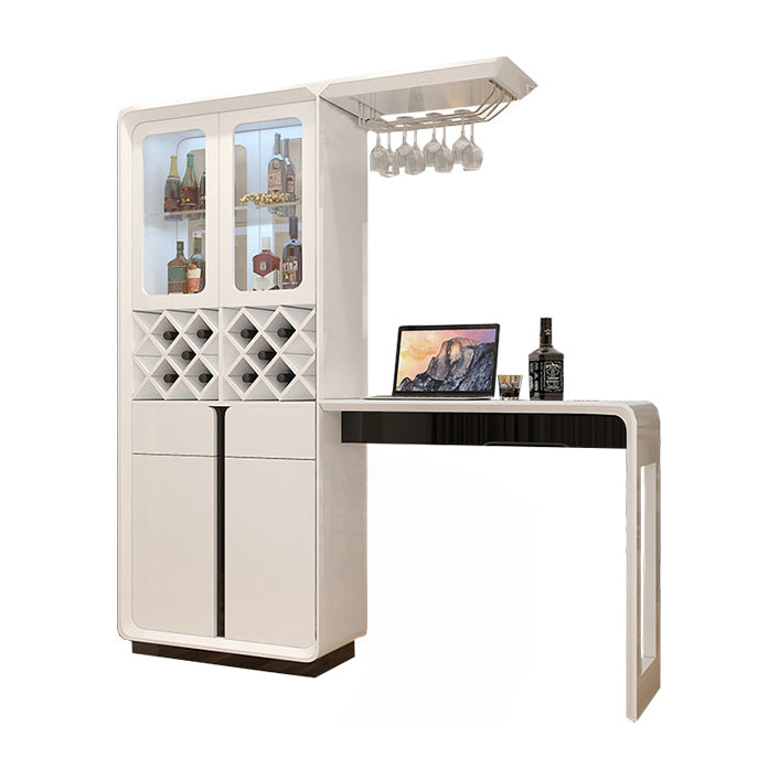 Modern Rectangle Bar Table Artificial Wood Base with Wine Cabinet for Living Room