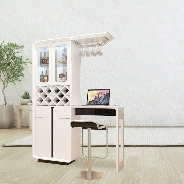 Modern Rectangle Bar Table Artificial Wood Base with Wine Cabinet for Living Room