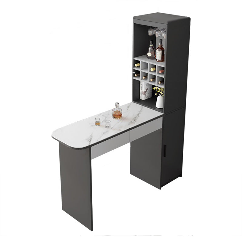 Fixed Rectangle Bar Table Set 1/2/3/5 Pcs Upholstered Stools and Bar Table with Wine Rack