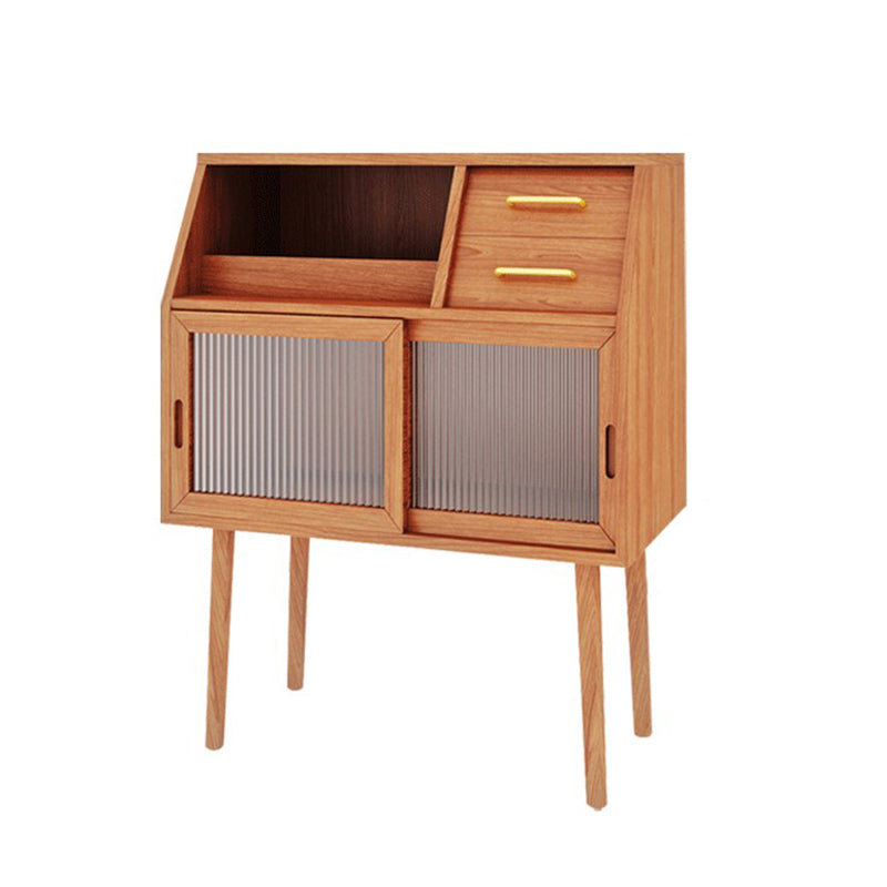 Glass Doors Wooden Display Stand Contemporary China Cabinet with Drawers